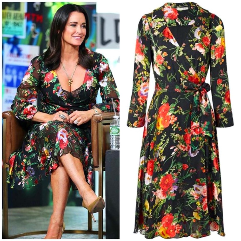 Alice + Olivia Abney Floral Black Red Collared Midi Dress - Picture 8 of 16